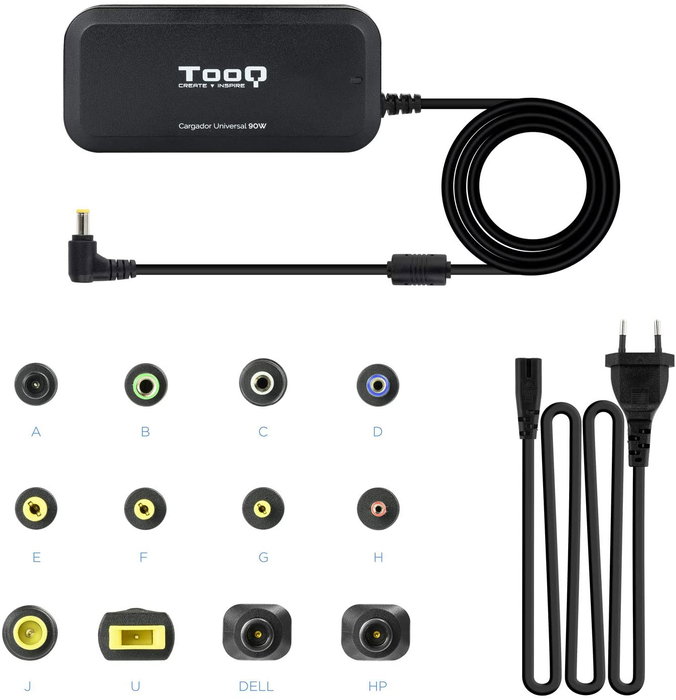 TOOQ Cargador Universal para Portátil 90W con 12 Conectores y USB TOOQ Cargador Universal para Portátil 90W con 12 Conectores y USB